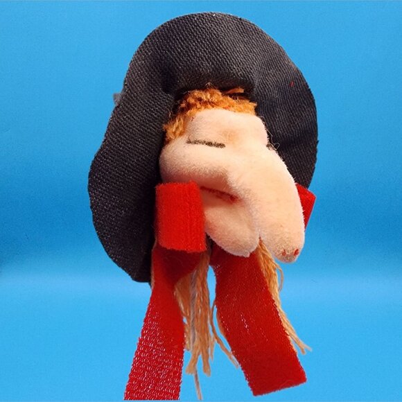 Vintage Flocked Wicked Witch Head Pick Yellow Trim & Red Ribbon Made in Taiwan - Picture 2 of 9